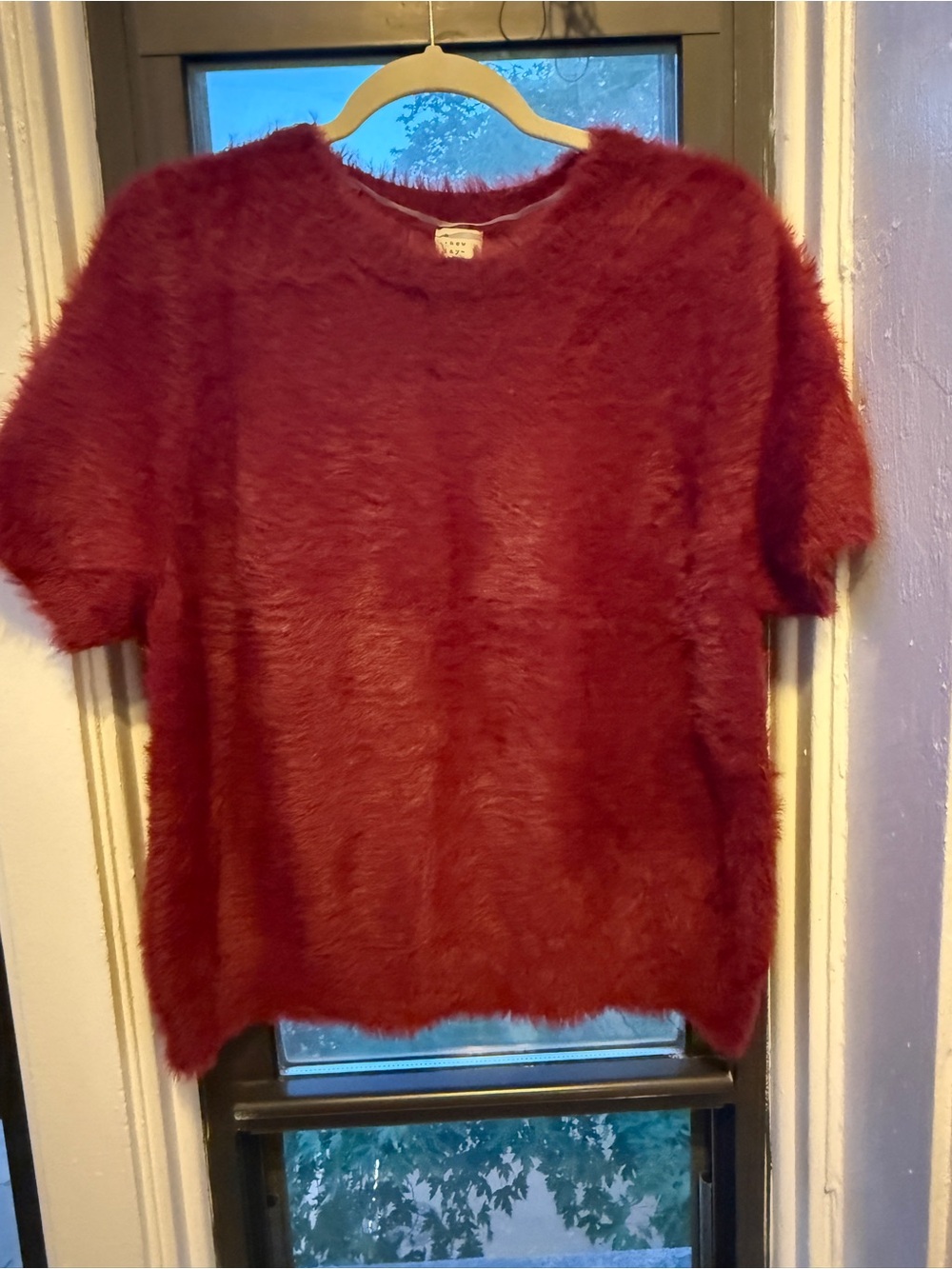 A New Day Fuzzy Short-Sleeve Sweater in Burgundy - XXL